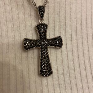 Black spinel cross sterling silver